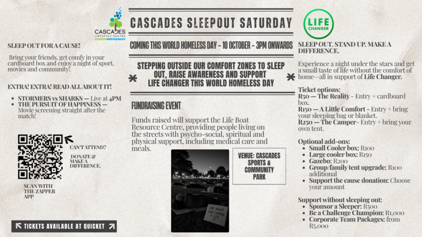 Cascades Sleep out Saturday with Life Changer!